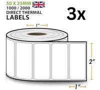 3 rouleaux de 3 000 étiquettes autocollantes thermiques directes de 50 mm x 25 mm - Étiquettes perforées pour code-barres UPC FBA | Compatible avec les imprimantes de bureau Rollo et Zebra | 3