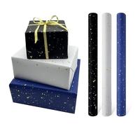 3 rouleaux de papier cadeau d'anniversaire, 43 cm x 3 mètres, bleu, blanc, noir, parfait pour les anniversaires, la Saint-Valentin, les fêtes, les mariages, les décorations de cadeaux de festival