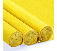 3 Rouleaux de Papier Crépon - 43 x 250cm, Papier Crepon pour Enfants/Adulte pour DIY Créatifs, Fleurs Pliées à la Main, Les Mariages, Les Ornements de Festival (Jaune)
