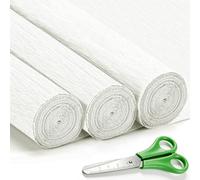 3 Rouleaux de Papier Crépon Blanc- 43 x 250cm, Papier Crepon pour Fleurs Pliées à la Main, Mariages, Fêtes d'anniversaire, Saint-Valentin, Festival Décorations (Blanc)