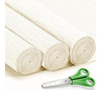 3 Rouleaux de Papier Crépon Blanc Crème - 43 x 250cm, Papier Crepon pour Fleurs Pliées à la Main, Mariages, Fêtes d'anniversaire, Saint-Valentin, Festival Décorations (Blanc Crème)