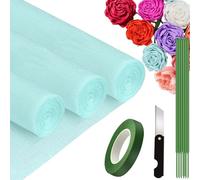 3 Rouleaux de Papier Crépon Bleu Azur -25 x 250cm, Papier Crépon pour DIY Créatifs, Fleurs Pliées à la Main, Les Fêtes D'anniversaire, Les Mariages, Les Ornements de Festival (Bleu Azur)