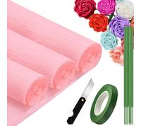 3 Rouleaux de Papier Crépon Couleur Rose - 25 x 250cm, DIY Flowers Crafts, Papier Crepon pour Mariages, Fêtes d'anniversaire, Saint-Valentin, Festival Décorations (Couleur Rose)