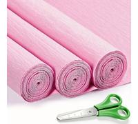 3 Rouleaux de Papier Crépon Couleur Rose - 43 x 250cm, Papier Crepon pour Fleurs Pliées à la Main, Mariages, Fêtes d'anniversaire, Saint-Valentin, Festival Décorations (Couleur Rose)