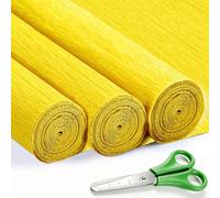 3 Rouleaux de Papier Crépon Jaune- 43 x 250cm, Papier Crepon pour Fleurs Pliées à la Main, Mariages, Fêtes d'anniversaire, Saint-Valentin, Festival Décorations (Jaune)