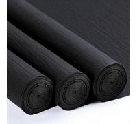 3 Rouleaux de Papier Crépon Noir - 43 x 250cm, DIY Flowers Crafts, Papier Crepon pour Fleurs Pliées à la Main, Mariages, Fêtes d'anniversaire, Saint-Valentin, Festival Décorations (Noir)