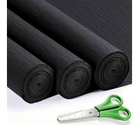 3 Rouleaux de Papier Crépon Noir - 43 x 250cm, Papier Crepon pour Fleurs Pliées à la Main, Mariages, Fêtes d'anniversaire, Saint-Valentin, Festival Décorations (Noir)