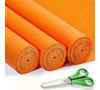 3 Rouleaux de Papier Crépon Orange - 43 x 250cm, Papier Crepon pour Fleurs Pliées à la Main, Mariages, Fêtes d'anniversaire, Saint-Valentin, Festival Décorations (Orange)
