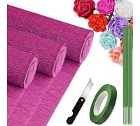 3 Rouleaux de Papier Crépon Rose - 25 x 250cm, DIY Flowers Crafts, Papier Crepon pour Mariages, Fêtes d'anniversaire, Saint-Valentin, Festival Décorations (Rose)