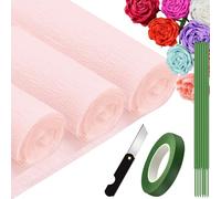 3 Rouleaux de Papier Crépon Rose Pâle - 25 x 250cm, DIY Flowers Crafts, Papier Crepon pour Mariages, Fêtes d'anniversaire, Saint-Valentin, Festival Décorations (Rose Pâle)