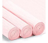 3 Rouleaux de Papier Crépon Rose Pâle - 43 x 250cm, DIY Flowers Crafts, Papier Crepon pour Fleurs Pliées à la Main, Mariages, Fêtes d'anniversaire, Saint-Valentin, Festival Décorations (Rose Pâle)