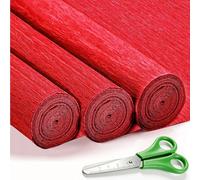 3 Rouleaux de Papier Crépon Rouge - 43 x 250cm, Papier Crepon Rouge pour Fleurs Pliées à la Main, Mariages, Fêtes d'anniversaire, Saint-Valentin, Festival Décorations