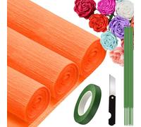 3 Rouleaux de Papier Crépon Rouge-Orange - 25 x 250cm, DIY Flowers Crafts, Papier Crepon pour Mariages, Fêtes d'anniversaire, Saint-Valentin, Festival Décorations (Rouge-Orange)