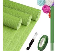 3 Rouleaux de Papier Crépon Vert -25 x 250cm, Papier Crépon Enfants/Adulte pour DIY Créatifs, Fleurs Pliées à la Main, Les Fêtes D'anniversaire, Les Mariages, Les Ornements de Festival (Vert)