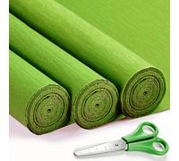 3 Rouleaux de Papier Crépon Vert - 43 x 250cm, Papier Crepon pour Fleurs Pliées à la Main, Mariages, Fêtes d'anniversaire, Saint-Valentin, Festival Décorations (Vert)