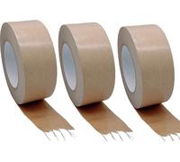 3 rouleaux de ruban d'emballage papier 50mm x 50m, RENFORCEMENT DES FILS - 130µ - Forte force d'adhérence avec caoutchouc naturel, ruban adhésif écologique en papier kraft - ruban adhésif durable pour