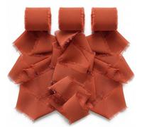 3 rouleaux de ruban en mousseline de soie fait main avec des franges sur les bords, 3,8 cm de largeur, 5 m de longueur, convient pour les invitations de mariage, les bouquets de mariée, l'emballage ca