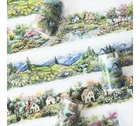 3 rouleaux de stickers de scrapbooking à thème Ta Merry Landidylle et vue sur la montagne, ruban Washi PET pour scrapbooking, album photo, journal intime, bullet journal (Petite ville 1)