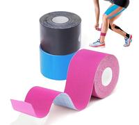 3 Rouleaux kinesio tape，strap sport 5 m x 5 cm，bande Kinesiologie tape, strapping Résistante tape kinesiologie Résiste à l'eau et dure jusqu'à 7 jours (noir x bleu x rose)