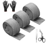 3 Rouleaux Laine Acier Contre Souris avec Gants, 3 Mètres Fil Nettoyage Wire Wool,Paille Fer pour Nettoyage Polissage Entretien Finition Bois,Laine Verre pour Trous & Fissures mur Maison,Garage,Jardin