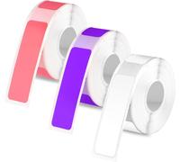3 Rouleaux Ruban pour Étiqueteuse pour Phomemo D30,12x40mm Ruban d'Étiquettes Auto-Adhésif Papier Thermique Autocollant Étiquettes Thermiques pour Bureau Maison École (Blanc,Violet,Rose)