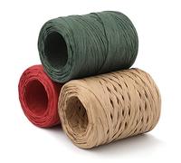3 Rouleaux Ruban Raphia Coloré 100m Noël pour Emballage Cadeau Bricolage Décoration de Festival (Vert, Rouge, Couleur Kraft)