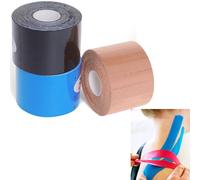 3 Rouleaux， Strap Bande Kinesiologie, 5cmx5m Bande Adhesive Elastique Kinésiologie, Résistante Kinesio Tape avec Noir+Bleu+Beige Bande Kinesiologie pour Genou Articulations et Maintien Musculaire