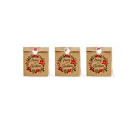 3 Sacs cadeaux en kraft avec stickers Merry Little Christmas 27 x 25 x 11 cm - Marron