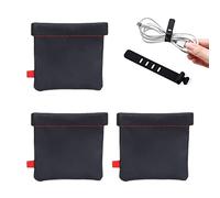3 Sacs de Rangement + 1 Sangle de câble en Caoutchouc Souple, Sac de Protection pour Casque Sac de Rangement Portable à Fermeture Automatique, adapté pour écouteurs, clés, câbles de données (Noir)