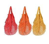 3 sacs réutilisables en maille de coton avec poignées filet sac fruits et legumes reutilisable pour épicerie courses sacs à main organiques pour le shopper stockage de les légumes Rouge orange jaune
