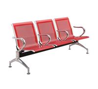 3-Seater Reception Bench with Armrests - Steel Waiting Room Chairs for Office, Airport, Hospital, Bank - Guest Seating 175 x 65 x 78 cm (Red)