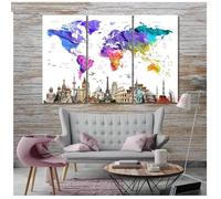 3 set 5D DIY Diamond Painting Kit Carte du monde en couleur Diamant Peinture complet Diamant Broderie Triptyque Strass Artisanat Point de Croix Mosaïque Moderne Peinture Décor Maison Cadeau 120x80cm