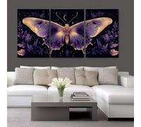 3 Set 5D DIY Diamond Painting Kit papillon violet Diamant Peinture Complet Diamant Broderie Triptyque Strass Artisanat Point de Croix Mosaïque Moderne Peinture Décoration Maison Cadeau 120x60cm S-4277