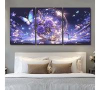 3 Set 5D DIY Diamond Painting Kit Papillon violet Diamant Peinture Complet Diamant Broderie Triptyque Strass Artisanat Point de Croix Mosaïque Moderne Peinture Décoration Maison Cadeau 60x30cm S-4457
