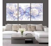 3 Set 5D DIY Diamond Painting Kit papillon violet Diamant Peinture Complet Diamant Broderie Triptyque Strass Artisanat Point de Croix Mosaïque Moderne Peinture Décoration Maison Cadeau 180x80cm S-4263