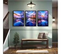 3 Set 5D DIY Diamond Painting Kit Paysage du lac Diamant Peinture Complet Diamant Broderie Triptyque Strass Artisanat Point de Croix Mosaïque Moderne Peinture Décoration Maison Cadeau 150x70cm S-4889