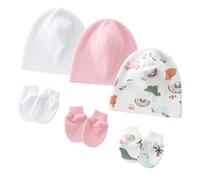3 Set Baby Hat NOUVELLES NOUVELLES Hôpital Hôpital Hôpital Solide/Imprimé Avec Des Gants Anti-rayures Assortis Pour Chapeau Bébé Des Gants Pour Les Nouveau-nés Quotidiens