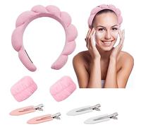 3 Set Bandeau et Bracelet de Lavage du Visage, Maquillage Poignet en Polaire Corail, Accessoires pour Soins de la Peau (Rose)