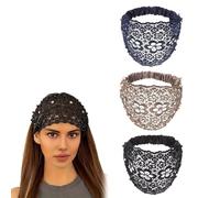 3 Set Boho-Chic Crystal & Pearl Embellished Elegant Floral Beaded Wide Headbands, Plum Blossom Hollow Elegant Floral Beaded Lace Head Coverings for Women (3Pcs-A)