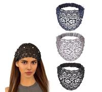 3 Set Boho-Chic Crystal & Pearl Embellished Elegant Floral Beaded Wide Headbands, Plum Blossom Hollow Elegant Floral Beaded Lace Head Coverings for Women (3Pcs-B)