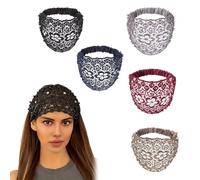3 Set Boho-Chic Crystal & Pearl Embellished Elegant Floral Beaded Wide Headbands, Plum Blossom Hollow Elegant Floral Beaded Lace Head Coverings for Women (5Pcs-Mix)
