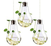 3 Set Vase Vase Decorative Petite Ampoule Forme en Verre Transparent Planteur Suspendu avec du Ficelle pour Maison intérieur, Plante de Suspension, Petite, homéliste