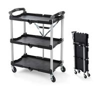 3-Shelf Collapsible 4-Wheeled Multi-Purpose Utility Cart in Black by Olympia