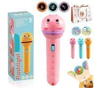 3 Slide Films Projection Torch Light Toy-24 Random Patterns, Multi-Pattern Educational Picture Learning Light Projector, 2026 New Torch Projector Flashlight for Kids, for Age 3+ Years (Pink)