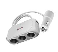 3-Socket Car Power Splitter - Charger Adapter with 2 USB Ports, 120w Fast Charging Outlet | LED Voltage Display Plug Extension for Tablets, Phones, Pads, GPS, Devices Convenient Portable Accessory