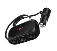 3-Socket Car Power Splitter - Charger Adapter with 2 USB Ports, 120w Fast Charging Outlet | LED Voltage Display Plug Extension for Tablets, Phones, Pads, GPS, Devices Convenient Portable Accessory