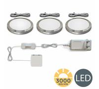 B.K.Licht lot de 3 spots en saillie, spots LED vitrine, cuisine, armoire, 170Lm par spot, blanc chaud 3000K, spots LED cuisine, accessoires inclus, Aluminium