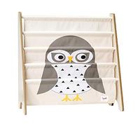 3 Sprouts, Bibliothèque Frontale Montessori pour Enfants, Idéale pour Organiser et Contenir des Livres, Bibliothèque Etagère Décorée avec Hibou Gris, 61x63x25,4 cm