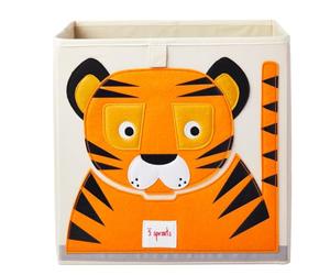 3 Sprouts, Conteneur de Rangement, Support à Jouets pour Enfants, Idéal pour Contenir des Objets et des Jeux, Décoré de Tigre Orange, Compatible avec Étagères 33x33x33 cm