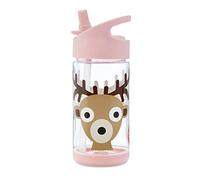 3 Sprouts, Gourde avec Paille en Silicone, pour Enfants, Idéale pour Contenir et Transporter Eau et Boissons en Toute Sécurité, Décorée de Cerf Rose, 350 ml